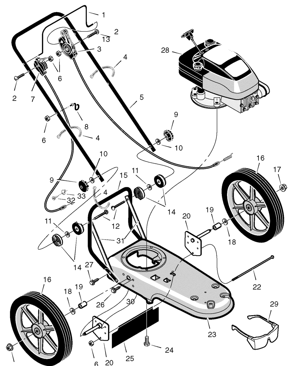 Mower Housing And Handle Assembly Diagram and Parts List for TM6100X8B 2004 Briggs and Stratton Trimmer